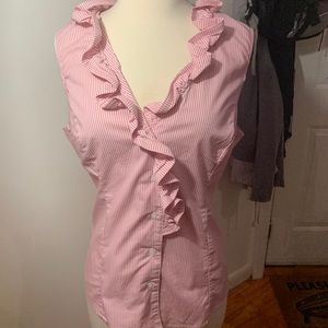 New York&Company Pink Stripe Sleeveless Button Up